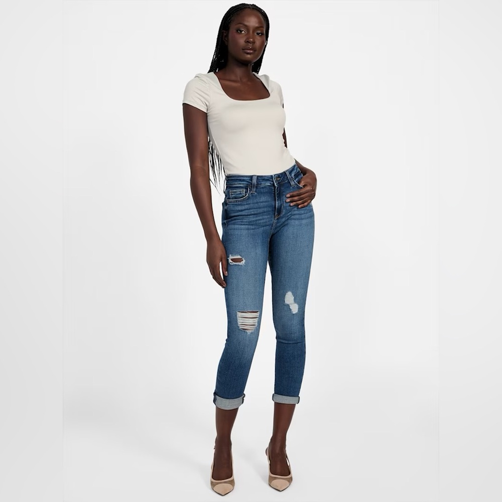 GUESS SABRINNA Destroy CUFFED SKINNY MEDIUM DESTROYED-WASH Jeans sz 27